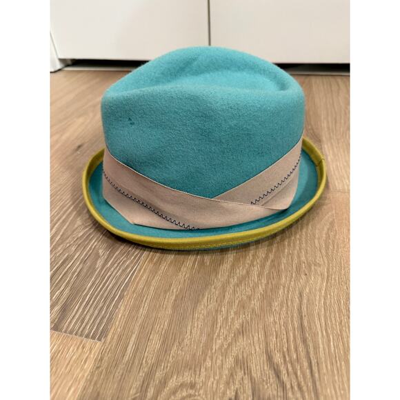 Turquoise teal asymmetric wool fedora hat grace hats main image 4